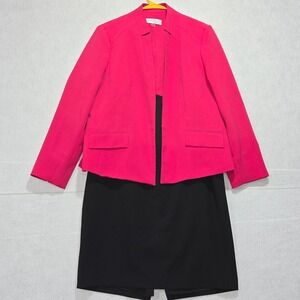 Kasper‎ Women's Pink Black Blazer Dress Suit Set Career Work Size 14